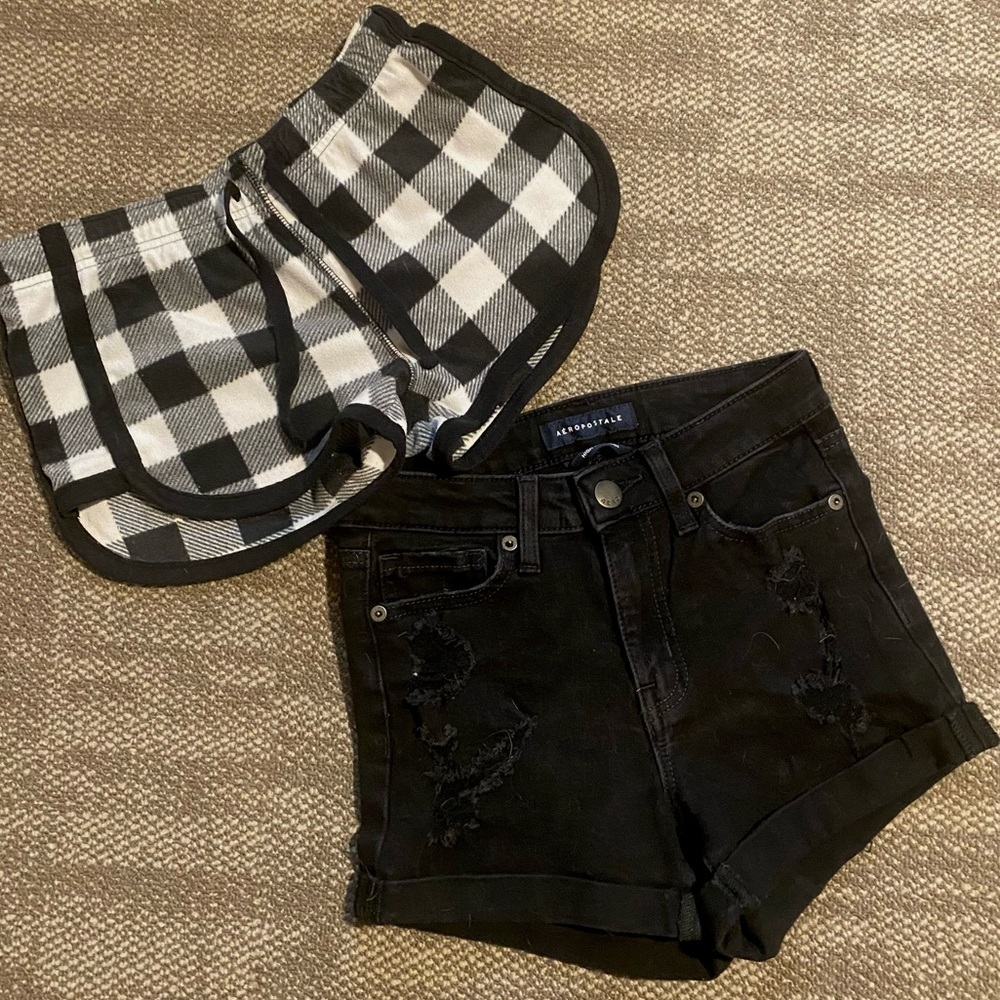 Aeropostale Distressed Black Jean Shorts and plaid shorts